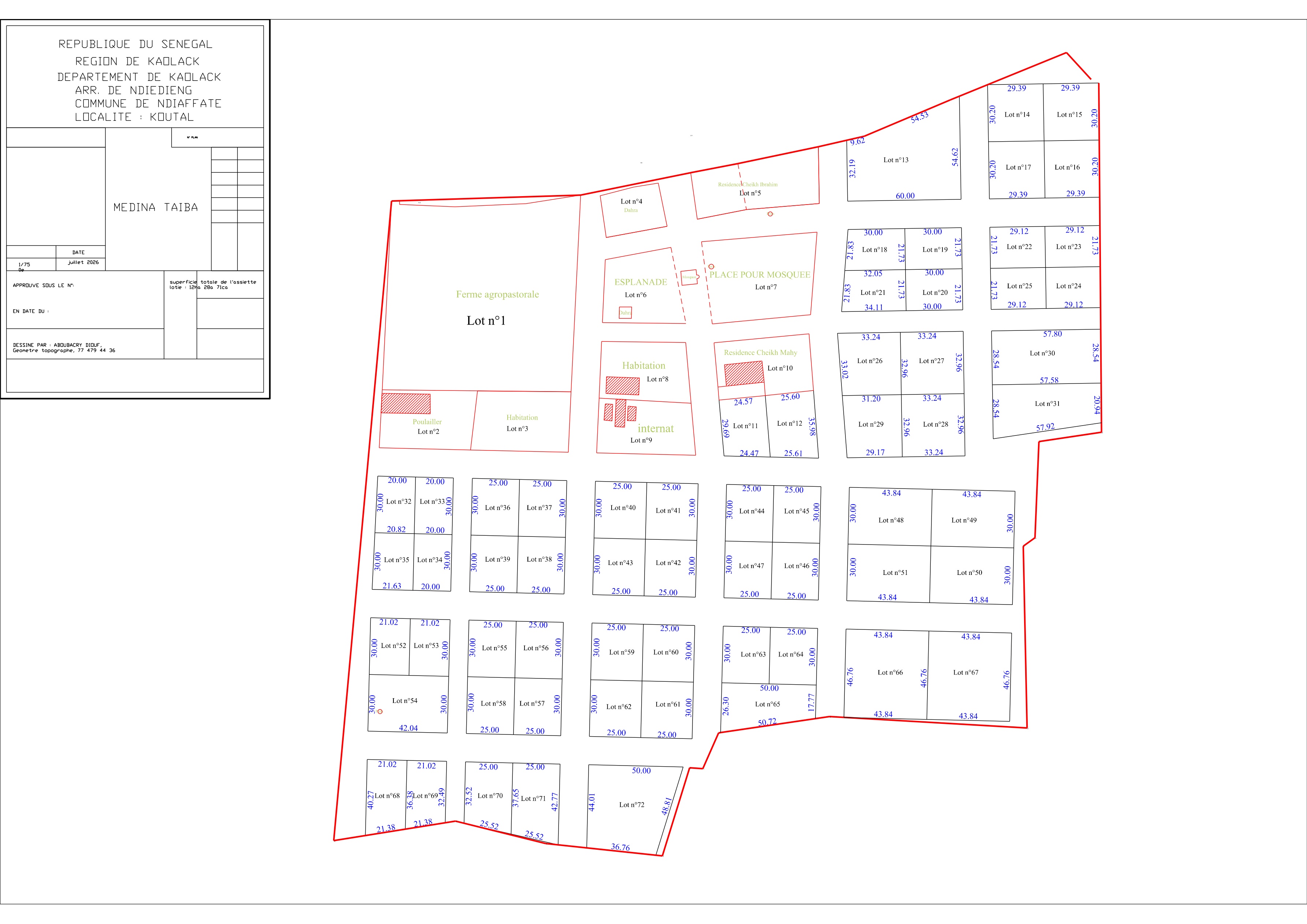 Plan Officiel de Lotissement et Cadastre de Médina Taïba